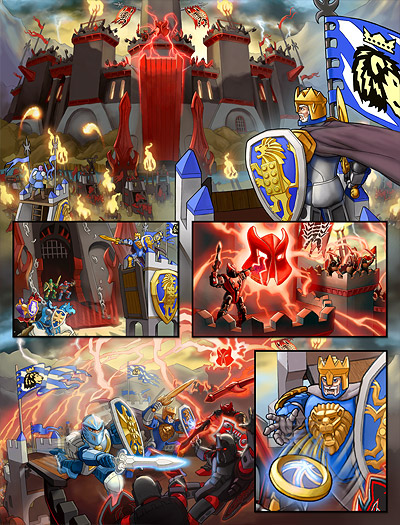Страница комикса LEGO Knights’ Kingdom об осаде крепости Владека