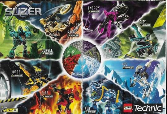 Панорамный плакат LEGO Slizer с восемью героями вокруг стихийной планеты